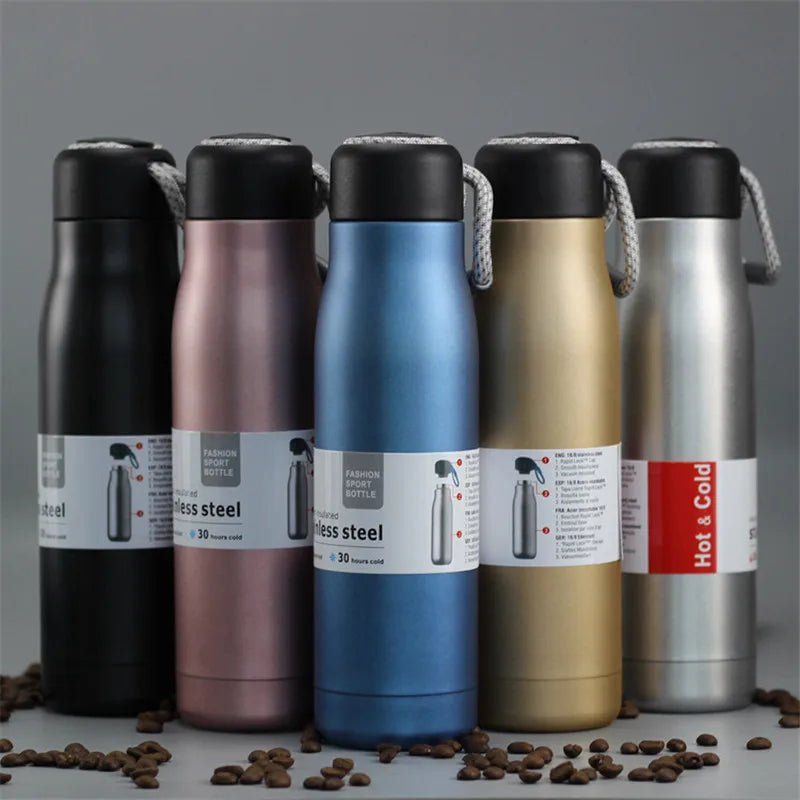 Portable Thermos with Rope Coffee Mug Stainless Steel Tumbler Vacuum Flask Travel Sport Water Bottle Insulated Cup
