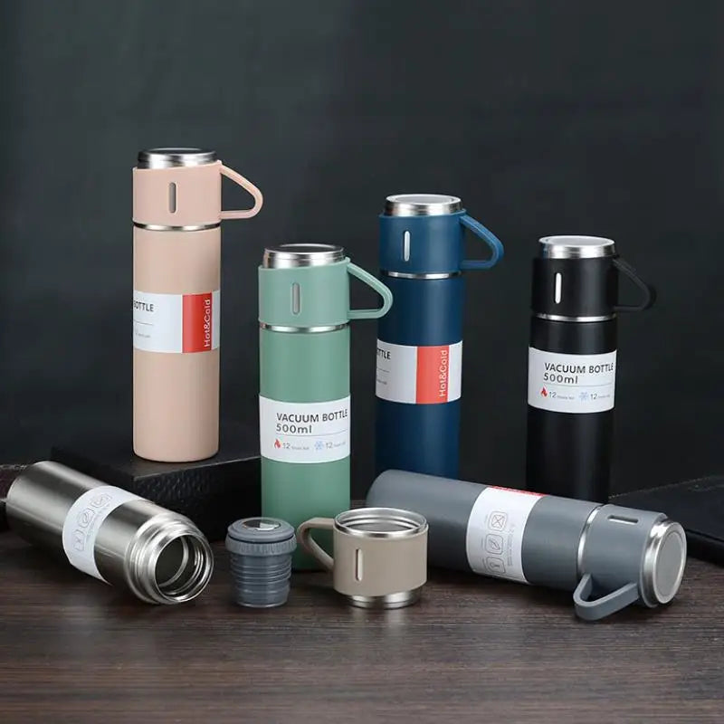 500 ml One Cup Three Lid Thermos Cup Set 304 Stainless Steel Handle Lid Gift Cup Men's And Women's Portable Gift Box Set
