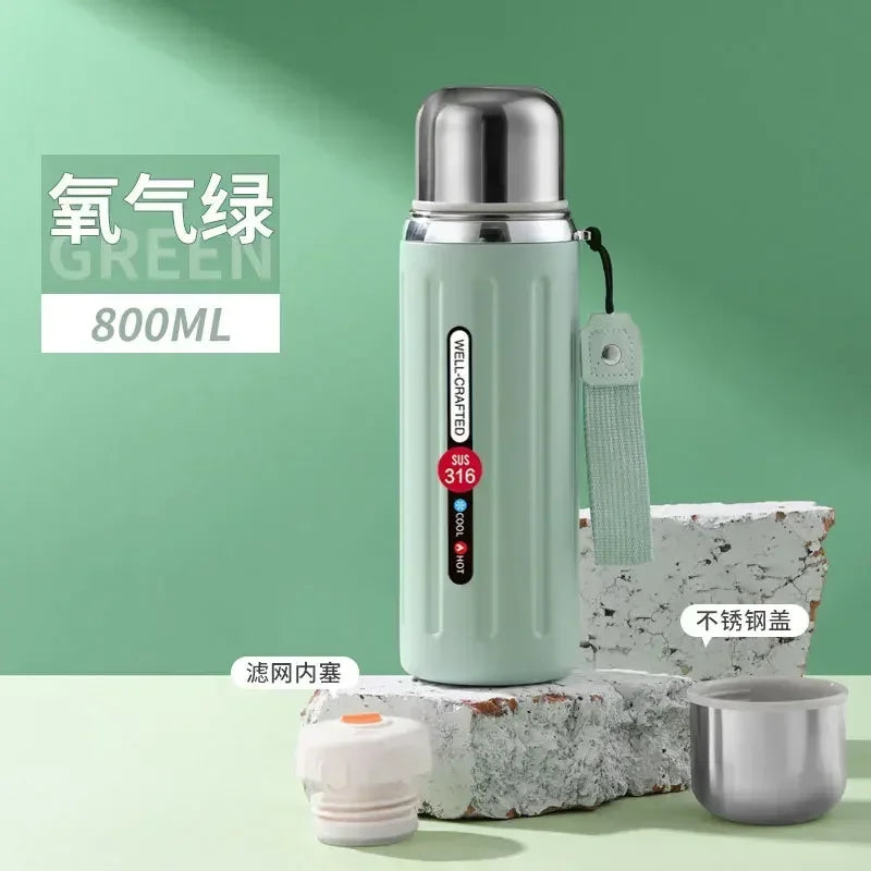 New 316 stainless steel vacuum thermos flask, insulated water bottle, travel hot cup, cold and hot summer and winter gift