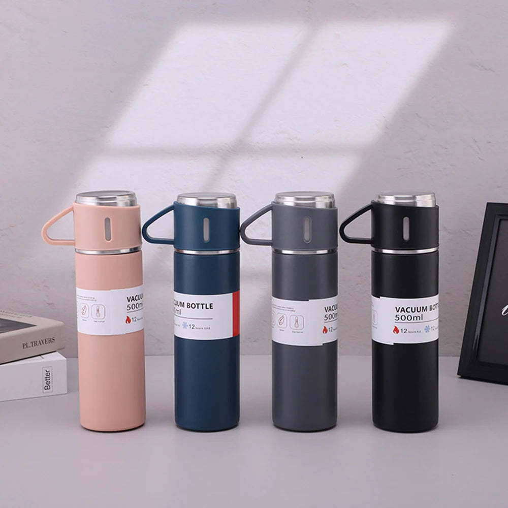 500 ml One Cup Three Lid Thermos Cup Set 304 Stainless Steel Handle Lid Gift Cup Men's And Women's Portable Gift Box Set