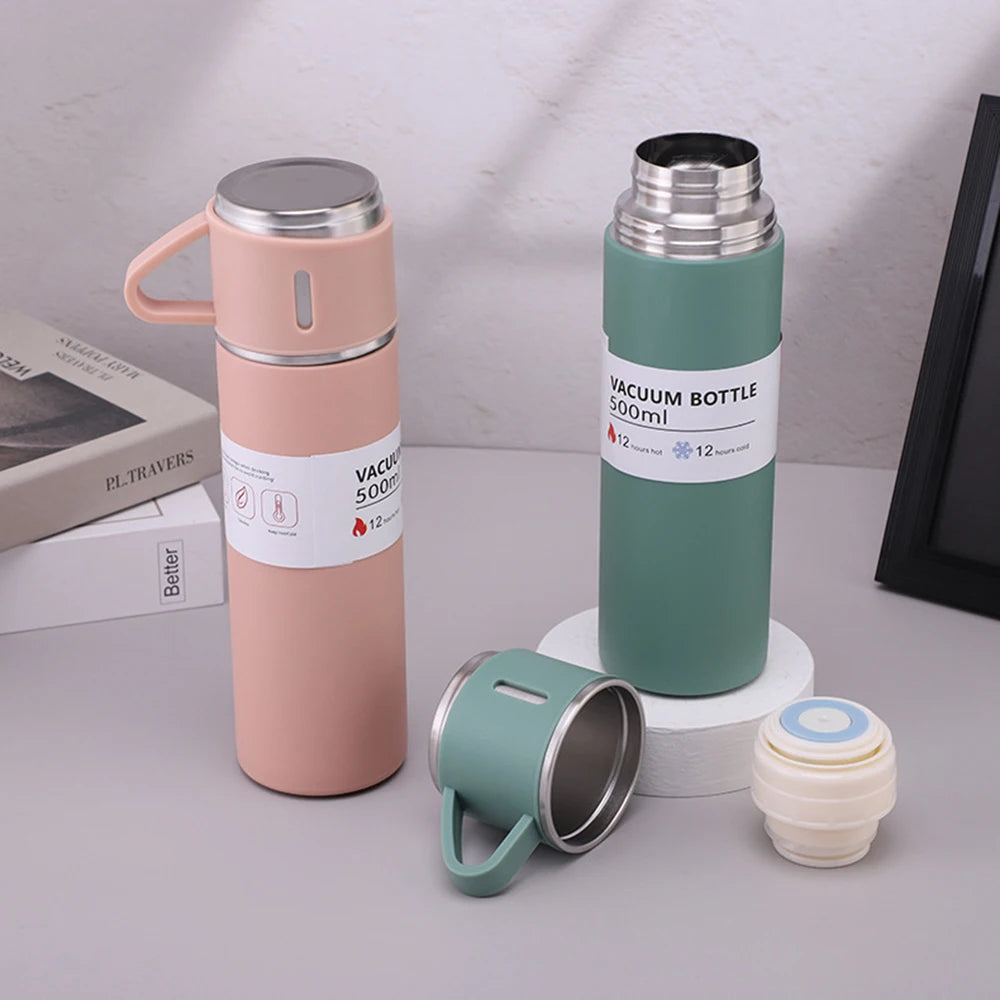 500 ml One Cup Three Lid Thermos Cup Set 304 Stainless Steel Handle Lid Gift Cup Men's And Women's Portable Gift Box Set