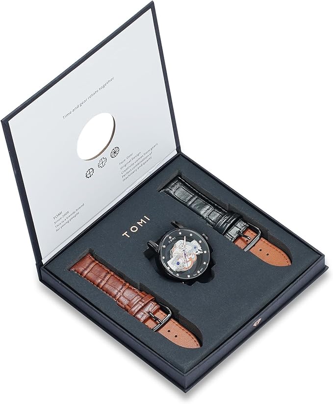 Tomi Wrist Watches Stylish Leather Gents Diamond Analogue Watch Men Waterproof Skeleton Quartz 2 Replacement Strap
