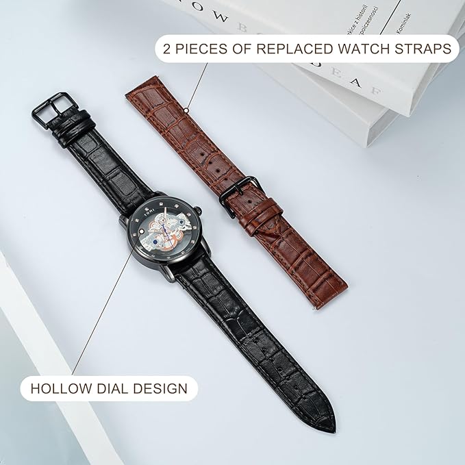Tomi Wrist Watches Stylish Leather Gents Diamond Analogue Watch Men Waterproof Skeleton Quartz 2 Replacement Strap