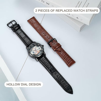 Tomi Wrist Watches Stylish Leather Gents Diamond Analogue Watch Men Waterproof Skeleton Quartz 2 Replacement Strap