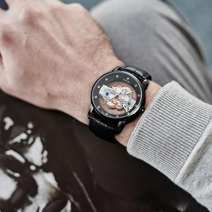 Tomi Wrist Watches Stylish Leather Gents Diamond Analogue Watch Men Waterproof Skeleton Quartz 2 Replacement Strap