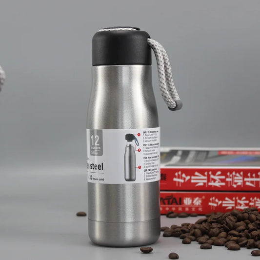 Portable Thermos with Rope Coffee Mug Stainless Steel Tumbler Vacuum Flask  Travel Sport Water Bottle Insulated Cup