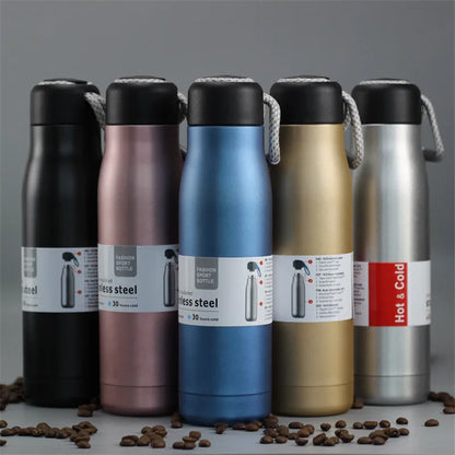 Portable Thermos with Rope Coffee Mug Stainless Steel Tumbler Vacuum Flask  Travel Sport Water Bottle Insulated Cup