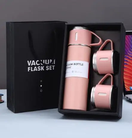 500 ml One Cup Three Lid Thermos Cup Set 304 Stainless Steel Handle Lid Gift Cup Men's And Women's Portable Gift Box Set