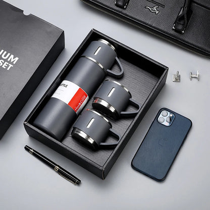 500 ml One Cup Three Lid Thermos Cup Set 304 Stainless Steel Handle Lid Gift Cup Men's And Women's Portable Gift Box Set