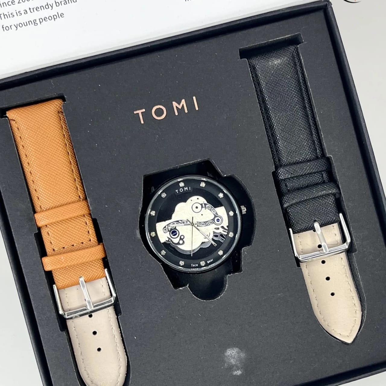 Tomi Wrist Watches Stylish Leather Gents Diamond Analogue Watch Men Waterproof Skeleton Quartz 2 Replacement Strap