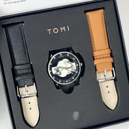Tomi Wrist Watches Stylish Leather Gents Diamond Analogue Watch Men Waterproof Skeleton Quartz 2 Replacement Strap