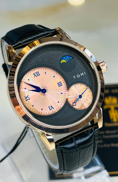 Tomi Black Rose Gold Moon graph Dial Watch