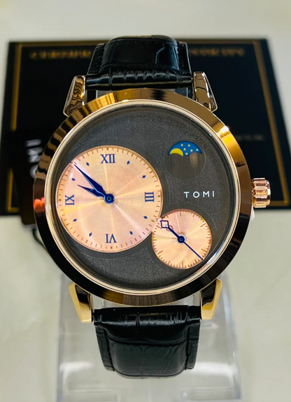 Tomi Black Rose Gold Moon graph Dial Watch