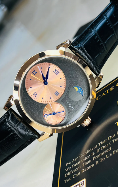 Tomi Black Rose Gold Moon graph Dial Watch